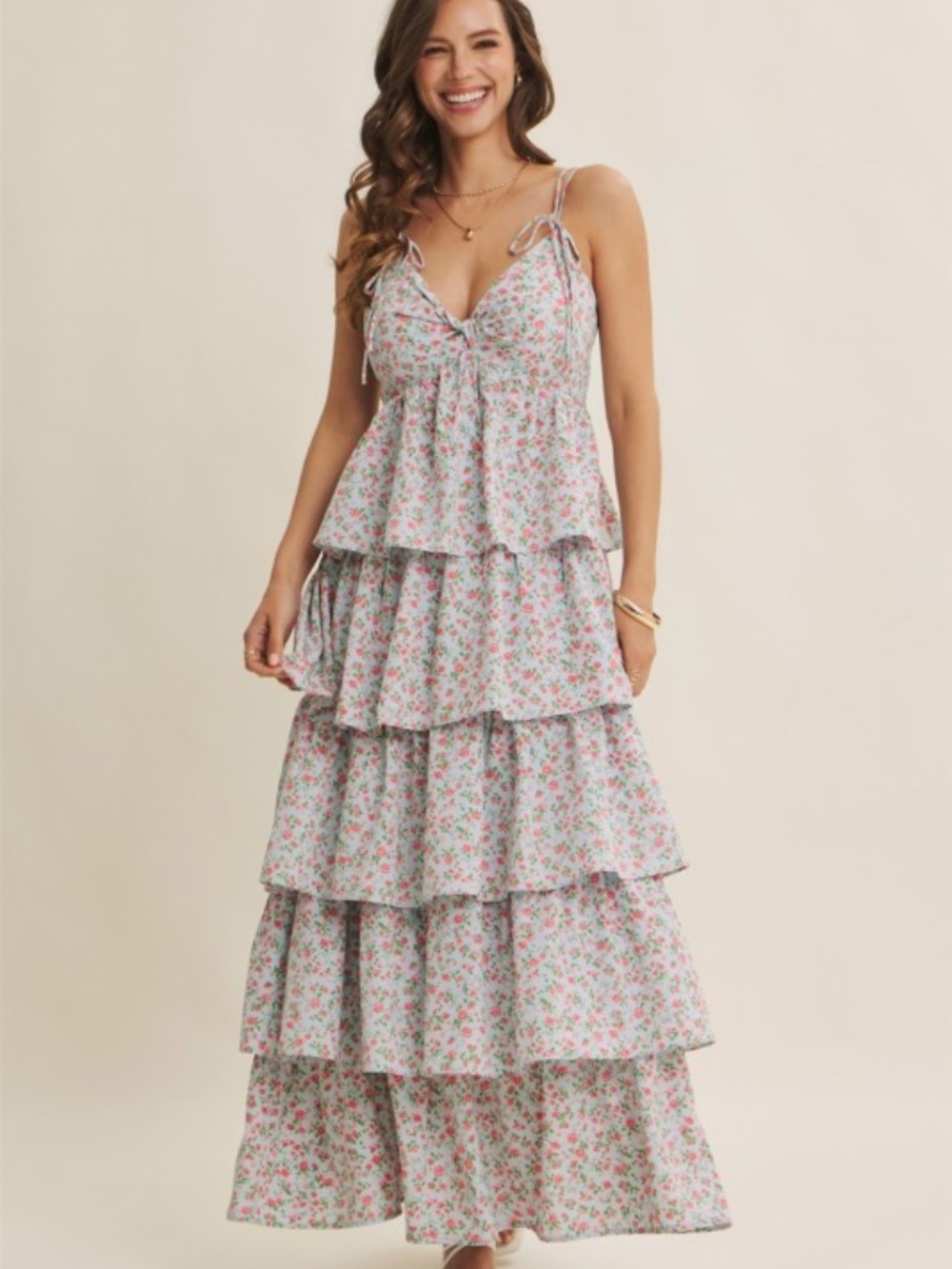 Morning Meadow Twisted Front Smocked Maxi Dress